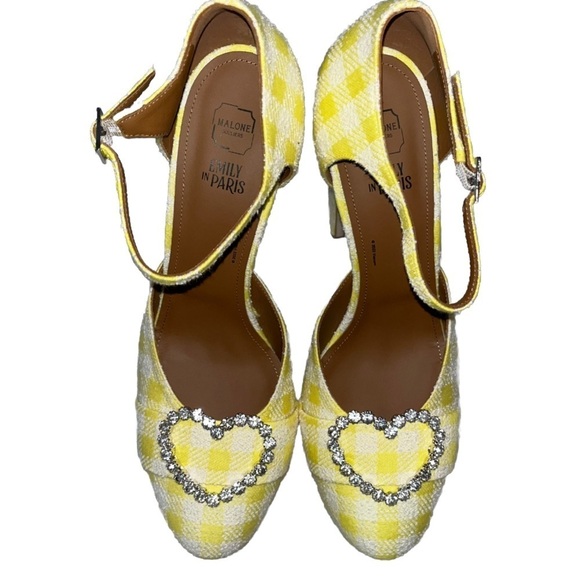 MALONE SOULIERS heels gingham plaid yellow white platform EMILY IN PARIS Camille - Picture 5 of 14